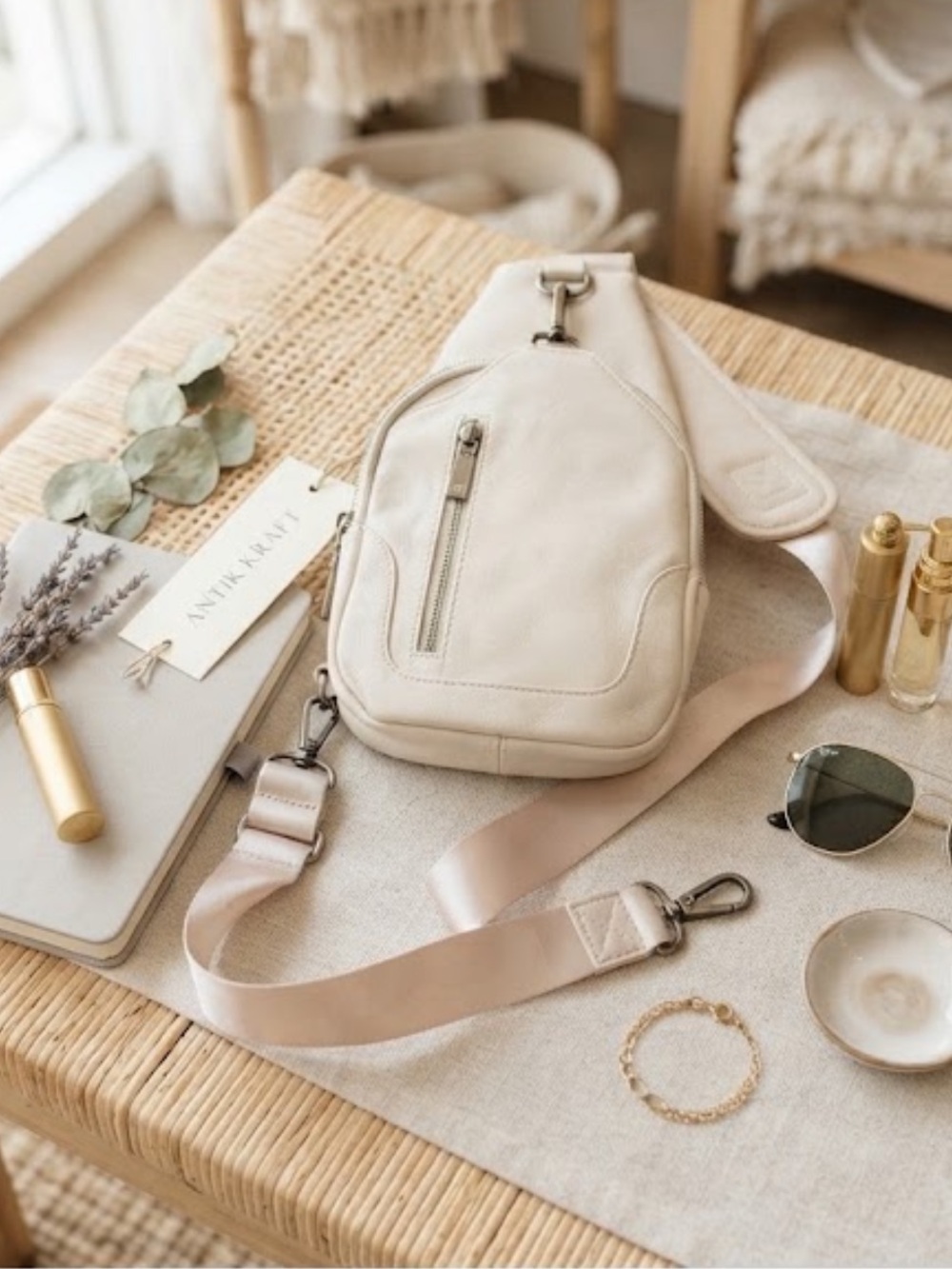NWT Antik Kraft Cream Sling Backpack Minimalist Crossbody